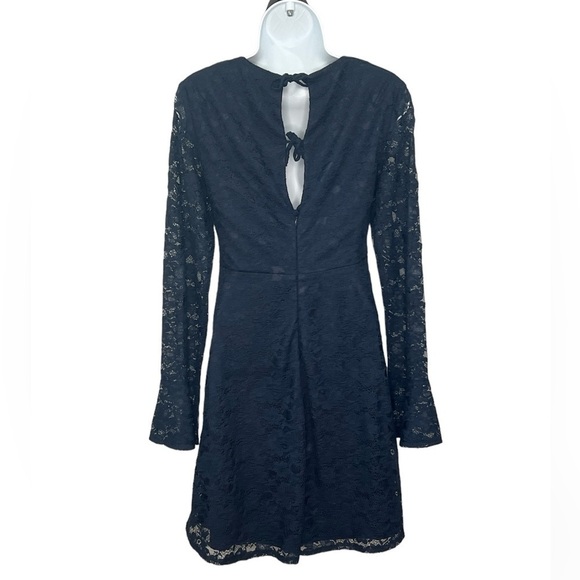 Betsey Johnson dark blue open back Long Bell Sleeve Lace overlay Dress size 2 - Picture 6 of 11